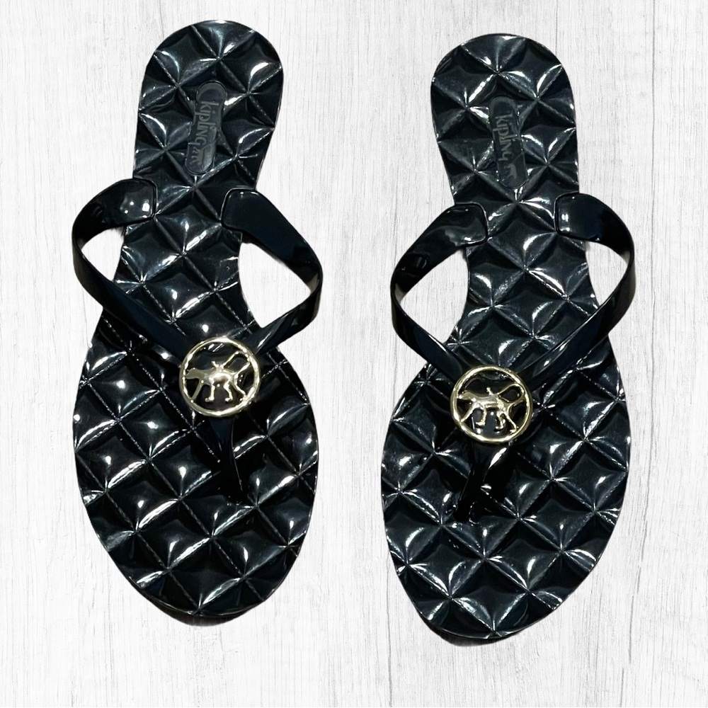 Kipling Patent Black Flip Flops